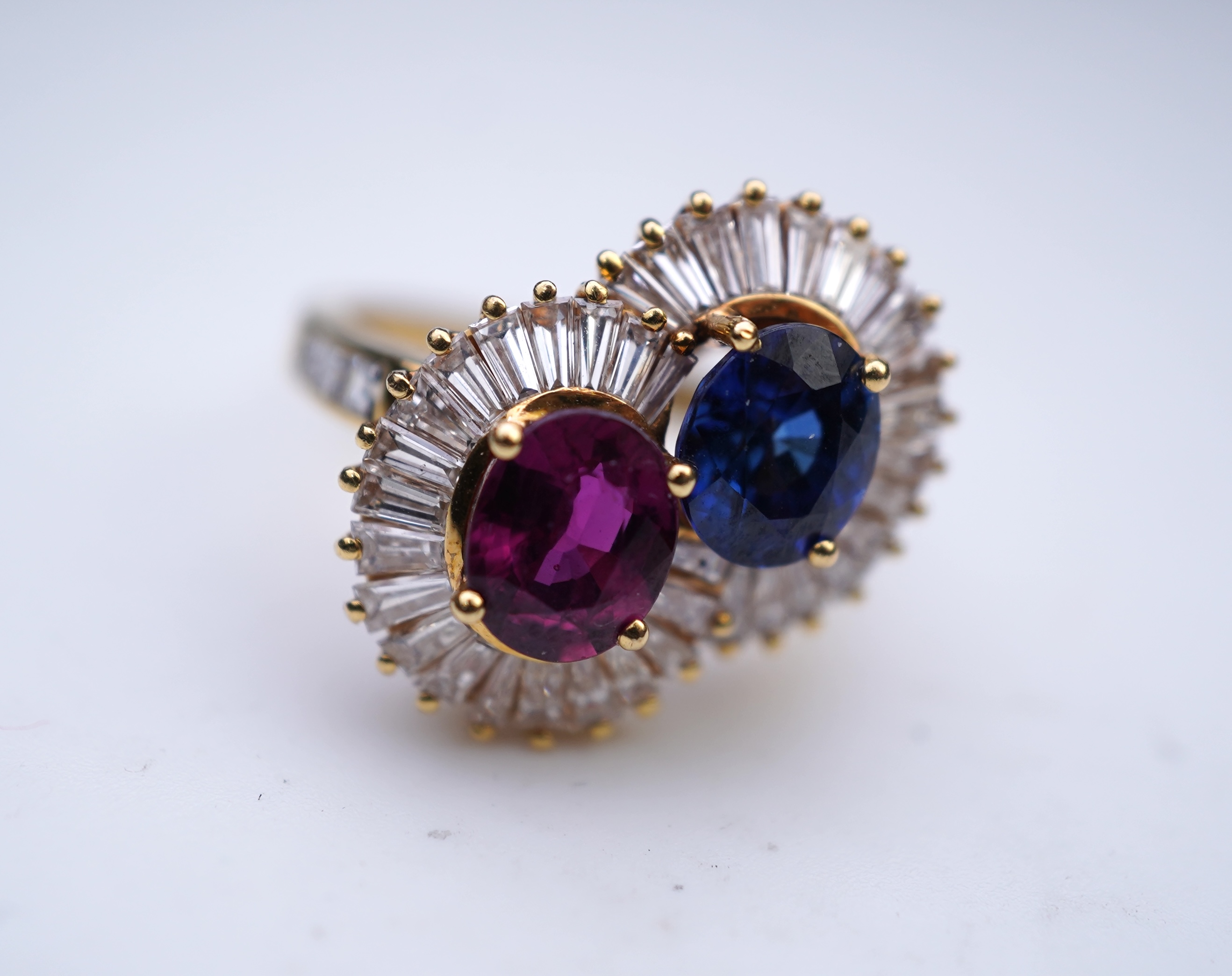 A ruby, sapphire and diamond 'toi et moi' ring